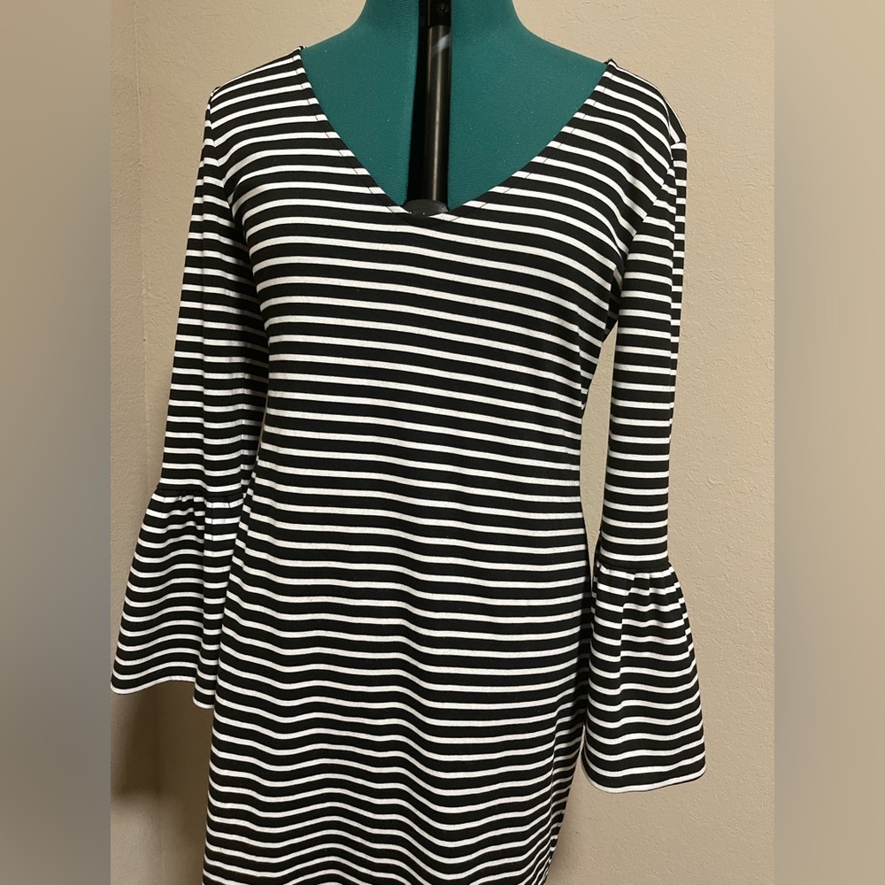 Banana Republic Black and White Striped Long Sleeve Top